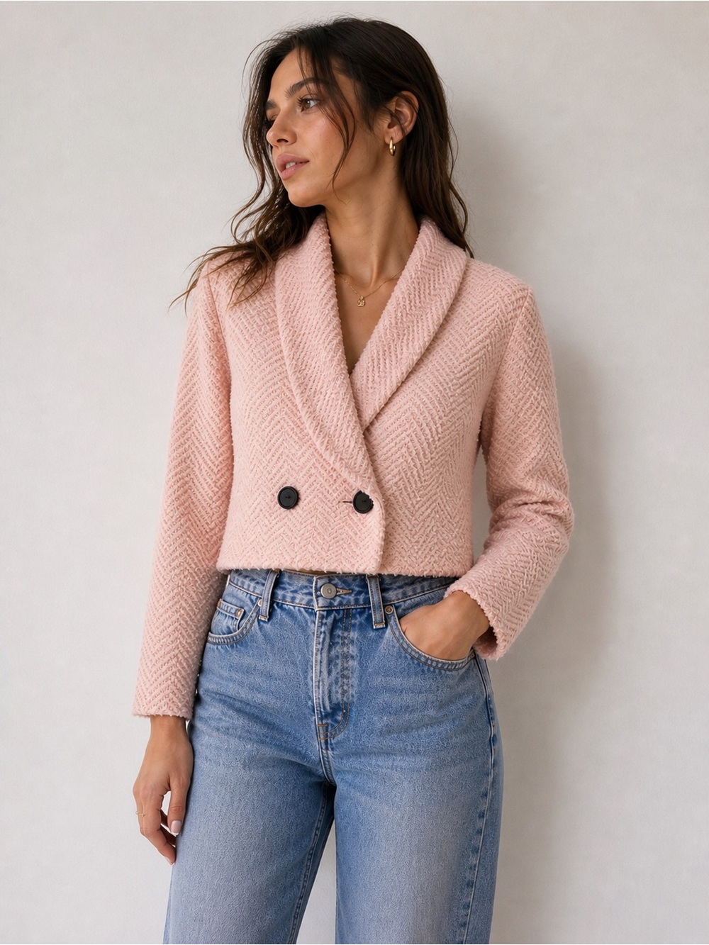 Vintage 80s St John by Marie Gray Boucle Knit Pale Pink Blazer